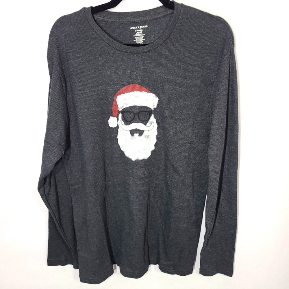 Lucky Brand Men's‎ Size Large L Santa Thermal Long Sleeve Holiday Top Shirt